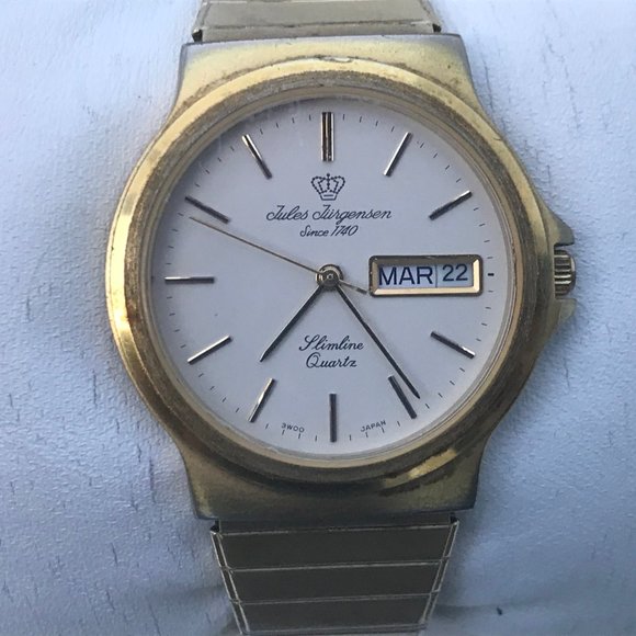 Jules Jurgensen Watch Slimline Quartz Gold Tone Vi - Picture 2 of 10